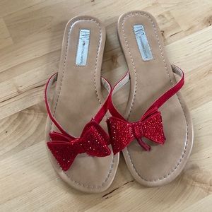 INC Mabae Bow Flat Sandals- Red, Size 6.5
